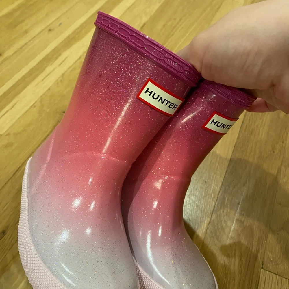 Hunter Pink Gradient Glitter Kids Rain Boots